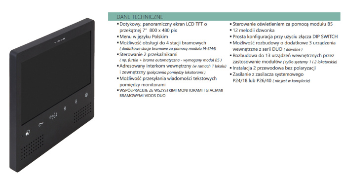 Vidos monitor wideodomofonu cyfrowego 7 cali M1023B